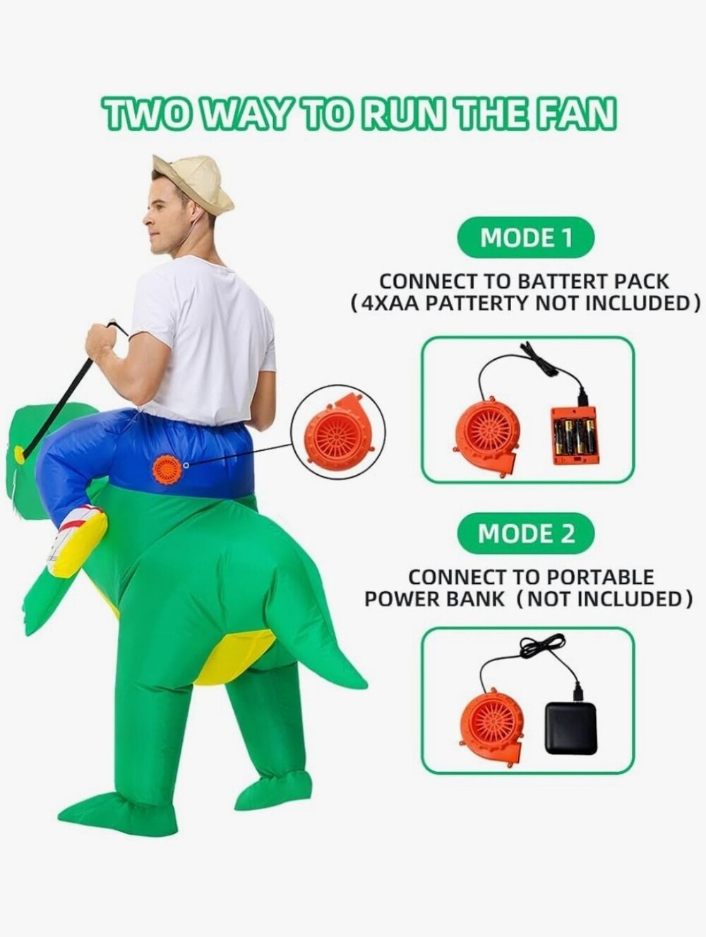 Inflatable Green Dinosaur Ride-On Costume - Picture 5 of 5